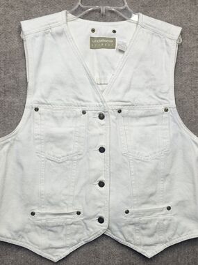 Liz Claiborne Lizwear Y2K White Denim Vest Jacket Medium Snap Front Cotton